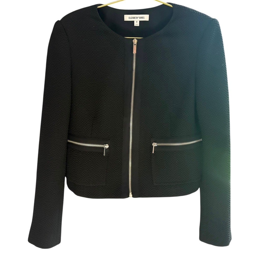 Elizabeth and James Textured Knit Zip Cropped Jacket Silver Hardware Size 8